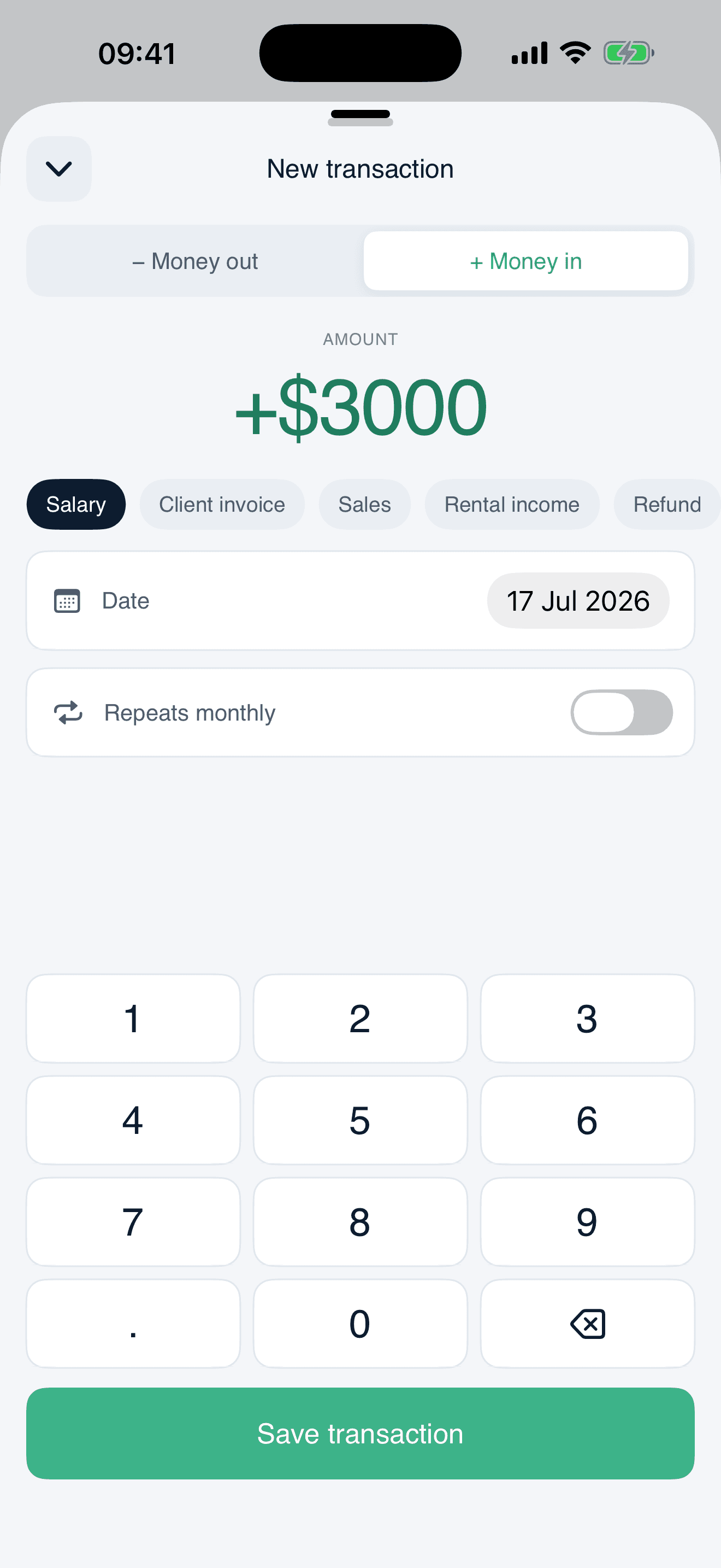 Adding an entry in CashVista.